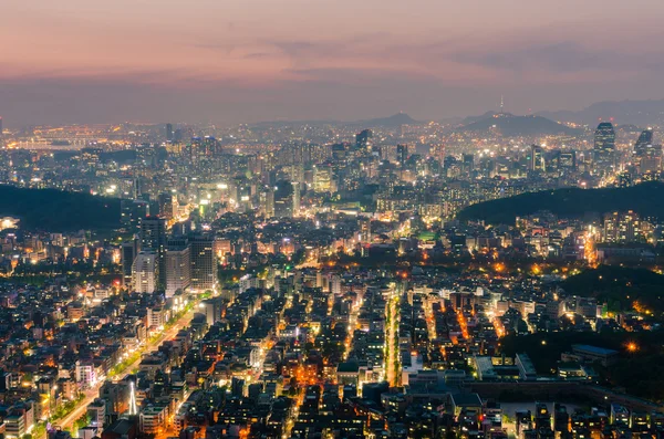 Sunset of Seoul City Skyline, South Korea — стоковое фото