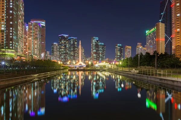 Reflection incheon city at night — Stock Photo, Image