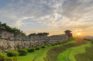 Sunset at Hwaseong Fortress in Suwon, South Korea. clipart