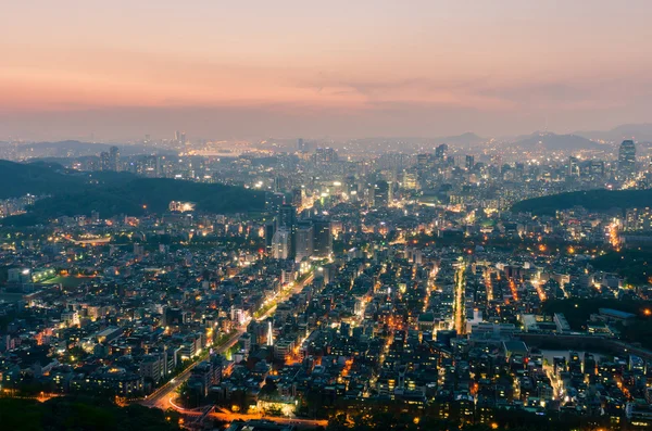 Sunset of Seoul City Skyline, South Korea — стоковое фото