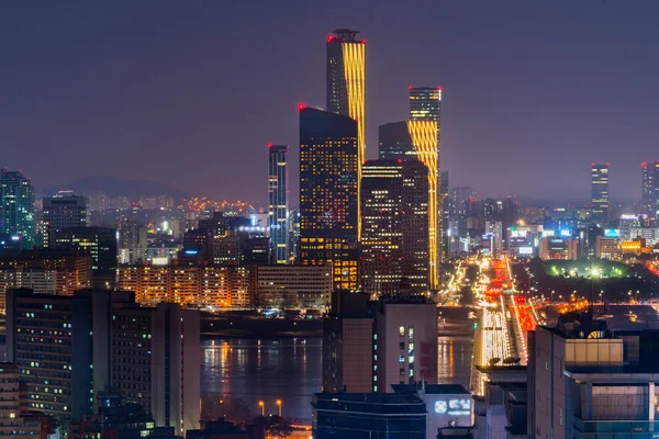 Kore, Seul, gece, Güney Kore şehir manzarası.