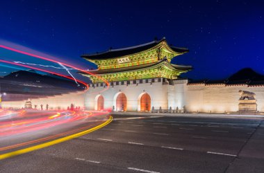 Kore, Gyeongbokgung Sarayı gece Seoul, Güney Kore