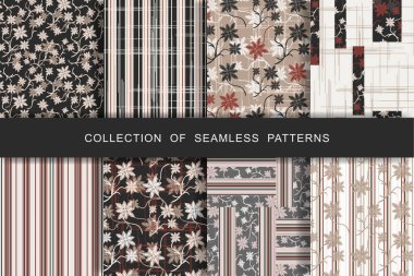 8 Kusursuz Kalıp Ayarlandı. Vektör çizimi. Tekstil yazdırma.