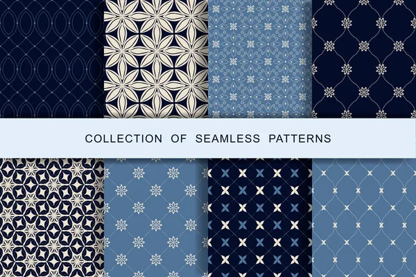 Conjunto Patrones Azules Sin Costura Ilustración Vectorial Impresión Textil — Archivo Imágenes Vectoriales