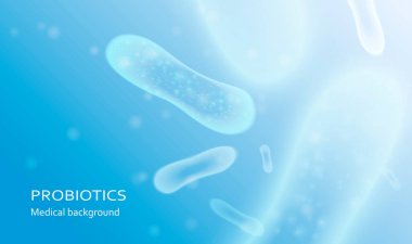 Microbiology concept. Digestion flora, Probiotics Bacteria. Modern science technology medicine background clipart