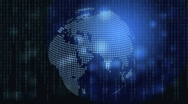 Küresel internet teknolojisi. Teknoloji geçmişi. Dijital ikili veri ve ikili kod arkaplanı. 1. 0 basamaklı matris arkaplanı.
