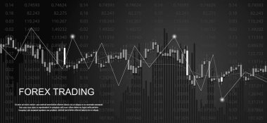 Siyah arkaplandaki finansal veri grafiği çizelgesi. Rapor ve yatırım için şamdan şeması olan iş geçmişi. Finansal piyasa ticaret kavramı.