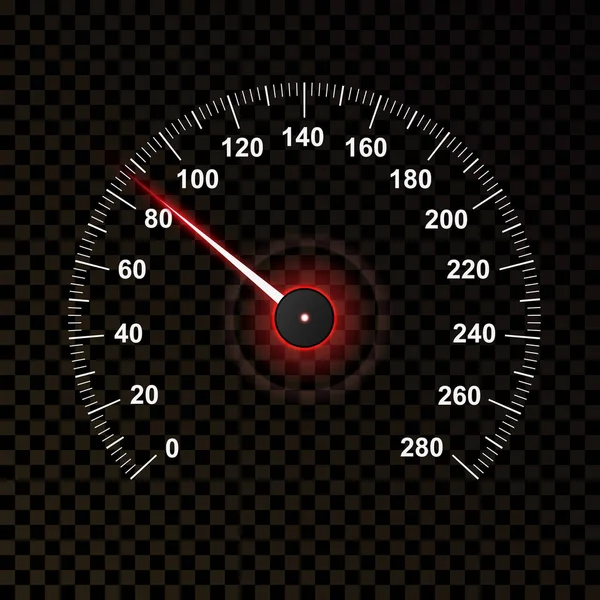 Prędkościomierz Odizolowany Przezroczystym Ciemnym Tle Licznik Samochodów Lub Tachometr Podziałką — Wektor stockowy