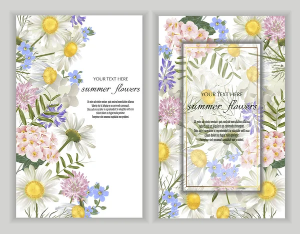 Set Banners Vector Con Flores Silvestres Plantilla Para Tarjetas Felicitación — Vector de stock