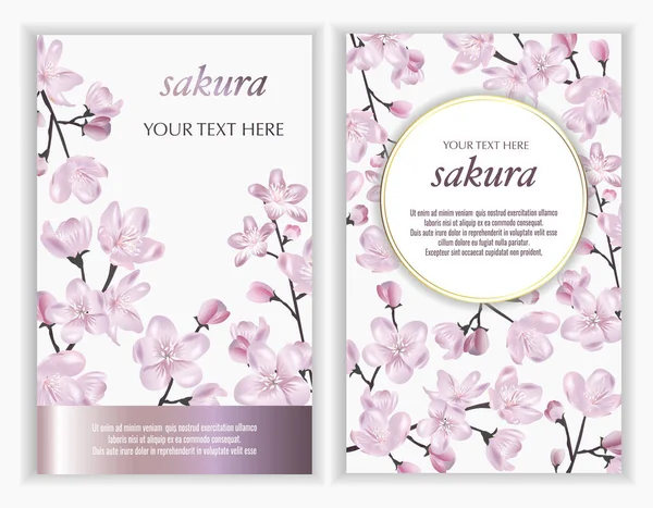 Set Banderas Vectoriales Con Lujosas Flores Sakura Plantilla Para Tarjetas — Vector de stock