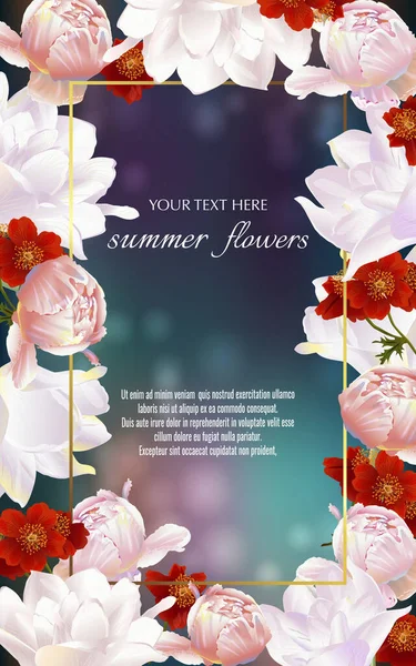 Vector Banner Καλοκαιρινά Λουλούδια Για Πρόσκληση Πωλήσεις Συσκευασία Φυσικά Καλλυντικά — Διανυσματικό Αρχείο