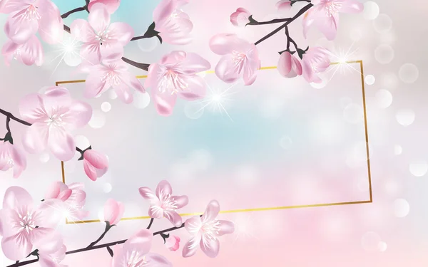 Vektorový Prapor Cherry Blossom Kvetoucí Sakura Větev Šablona Pro Pozvání Royalty Free Stock Ilustrace