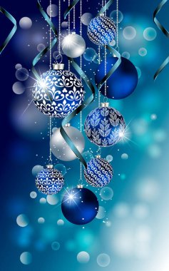 Kurdele ve balolarla süslenmiş köknar dallı Noel afişi. Kutlama kartı, parti davetiyesi, tatil satışları için vektör Noel tasarımı.