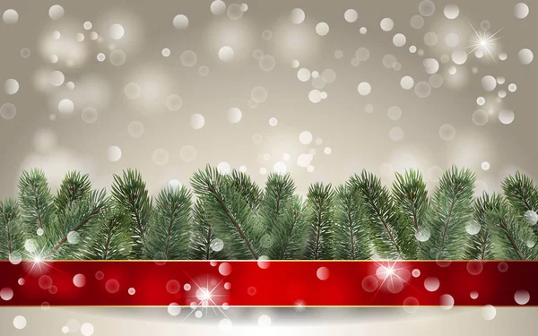 Christmas Background Banner Detailed Christmas Tree Red Rinnon Realistic Fir — Stock Vector