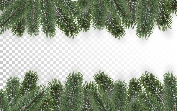 透明な背景に詳細なクリスマスツリーの枝の背景 クリスマスの装飾 現実的なモミの木の境界線 カード バナー チラシ パーティーポスター ヘッダーのベクトル新年のデザイン — ストックベクタ