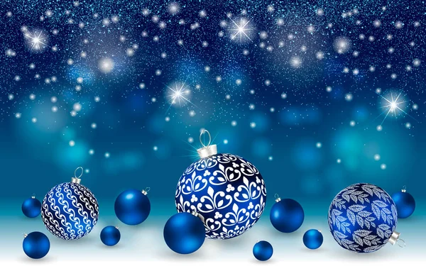 Banner Azul Navideño Con Chispas Stardust Bolas Navidad Diseño Año — Vector de stock