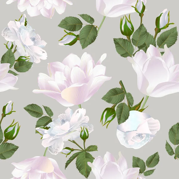 장미와 반투명 식물학적 배경을 현대의 꽃무늬 — 스톡 벡터