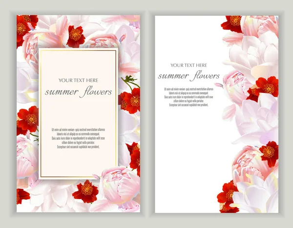 Conjunto Banners Vectoriales Con Flores Peonía Tulipanes Plantilla Para Tarjetas — Vector de stock