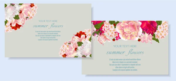 Vector Banners Set Summer Flowers Template Greeting Cards Wedding Ornamations — 스톡 벡터