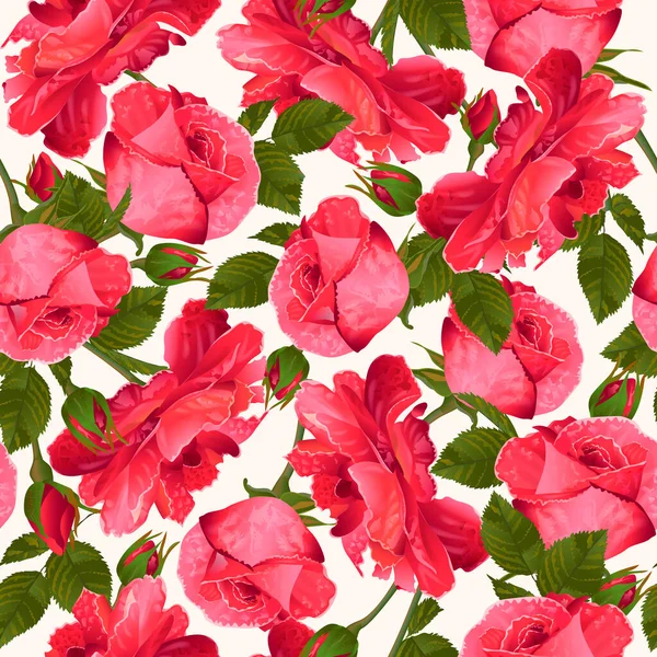 Motif Vectoriel Botanique Sans Couture Avec Des Fleurs Roses Rouge — Image vectorielle