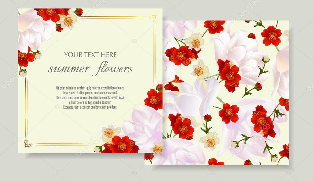 Vector banners set with summer flowers.Template for greeting cards, wedding decorations, invitation ,sales. Spring or summer design. Place for text.