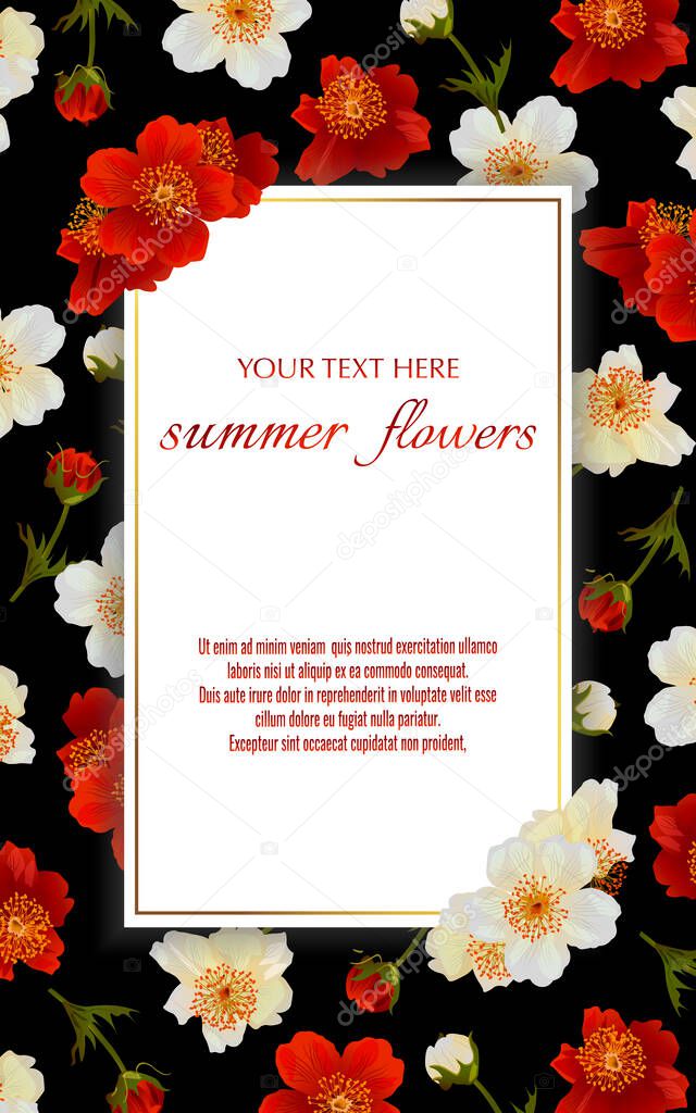 Template for greeting cards, wedding decorations, invitation,sales. Vector banner with Luxurious summer flowers. Spring or summer design.