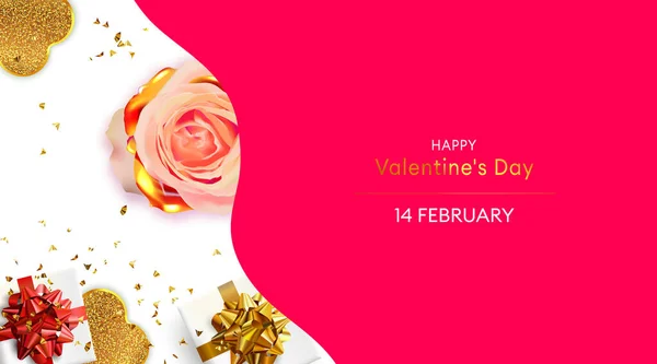 Feliz Tarjeta San Valentín Tarjeta Felicitación Romántica Caja Regalos Festivos — Vector de stock