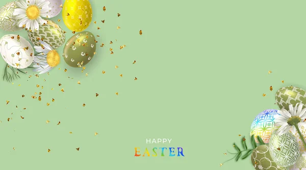 Velikonoční Prapor Velikonočními Vejci Pozdravný Plakát Velikonoční Den Horní Pohled Stock Vektory