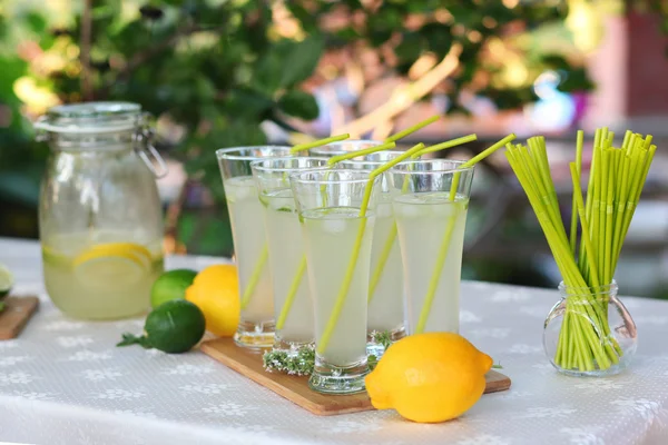 Une limonade fraîche. Citron et citron vert. Jus de fruits — Photo