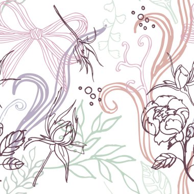 Soyut çiçek, yaprak, dalgalar ve yay ile desen