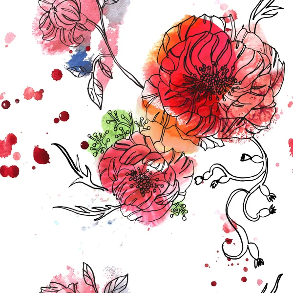 Modèle avec des fleurs et fond aquarelle coloré lumineux — Image vectorielle