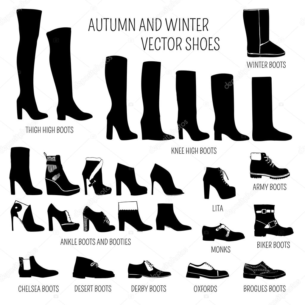 Set of vector women autumns and winter shoes isolated on white background