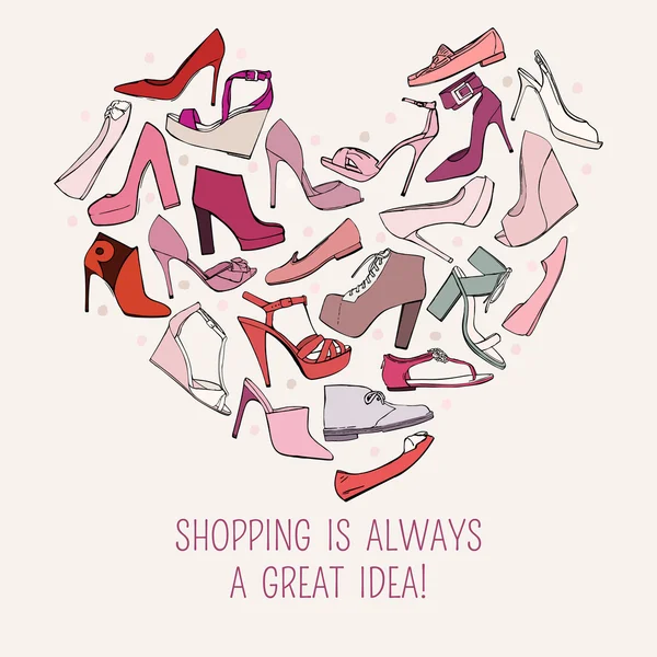 Alışveriş her zaman harika bir fikir, kalp vektör ayakkabı olduğunu — Stok Vektör