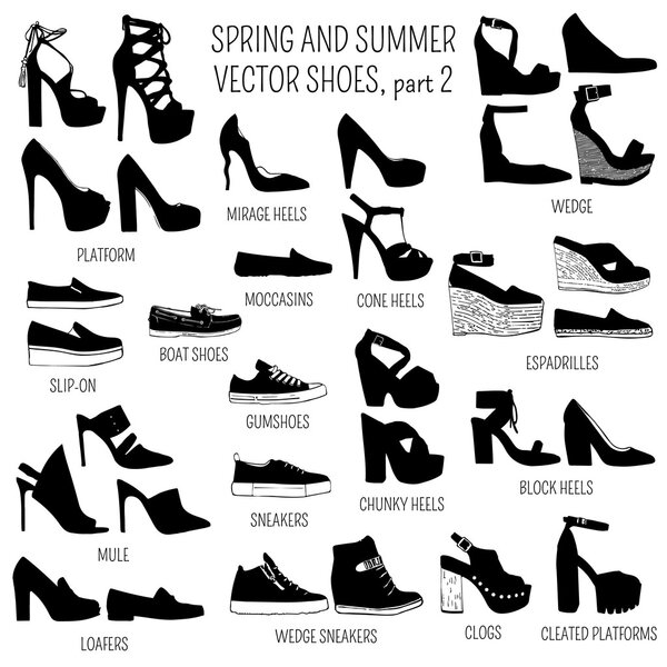 Set of vector women spring and summer shoes isolated on white background