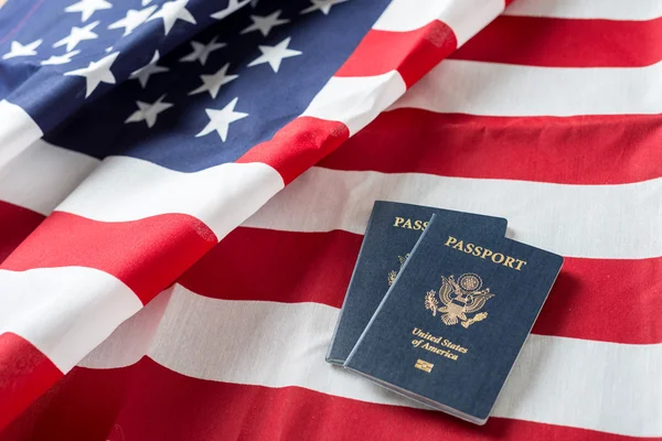 American flag with American Passports