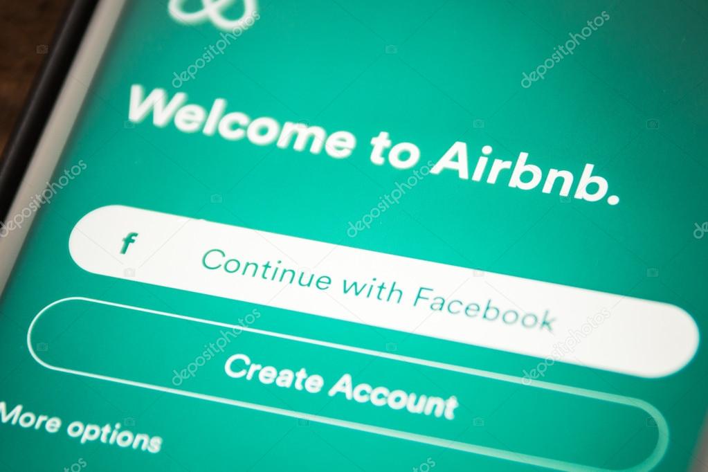 LAS VEGAS, NV - August 26,2016: Vignette Selective Focus Apple iPhone 6+ close up with Airbnb application login showing on screen. Airbnb is a vacation rental app for smartphones.