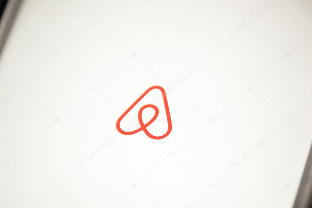 LAS VEGAS, NV - August 26,2016: Vignette Selective Focus Apple iPhone 6+ close up with Airbnb application showing on screen. Airbnb is a vacation rental app for smartphones.