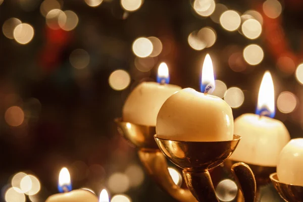 Bright white candles at christmas — Stock Photo, Image