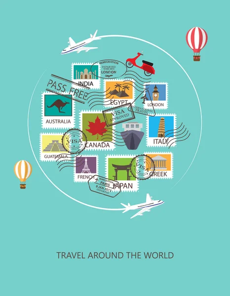 Travel around the world background, — Stock Vector