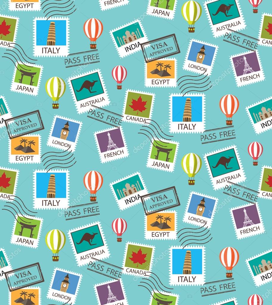 World Travel and famous tourism locations  seamless pattern.vector illustration