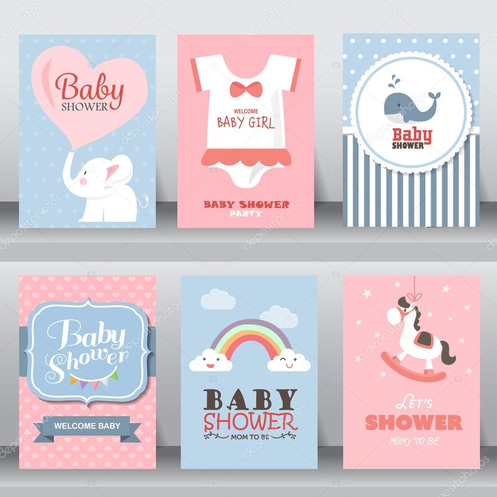 Happy birthday, holiday, baby shower celebration greeting and invitation cards.  there are shoes, moon, dress. layout template in A4 size. vector illustration.