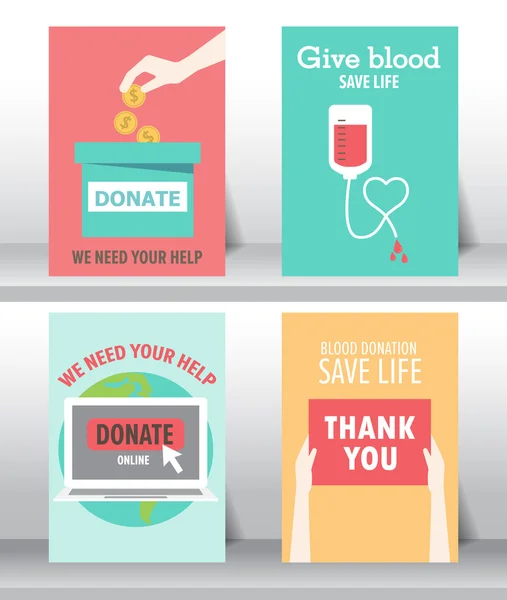 Charity and donation poster set — Stock Vector