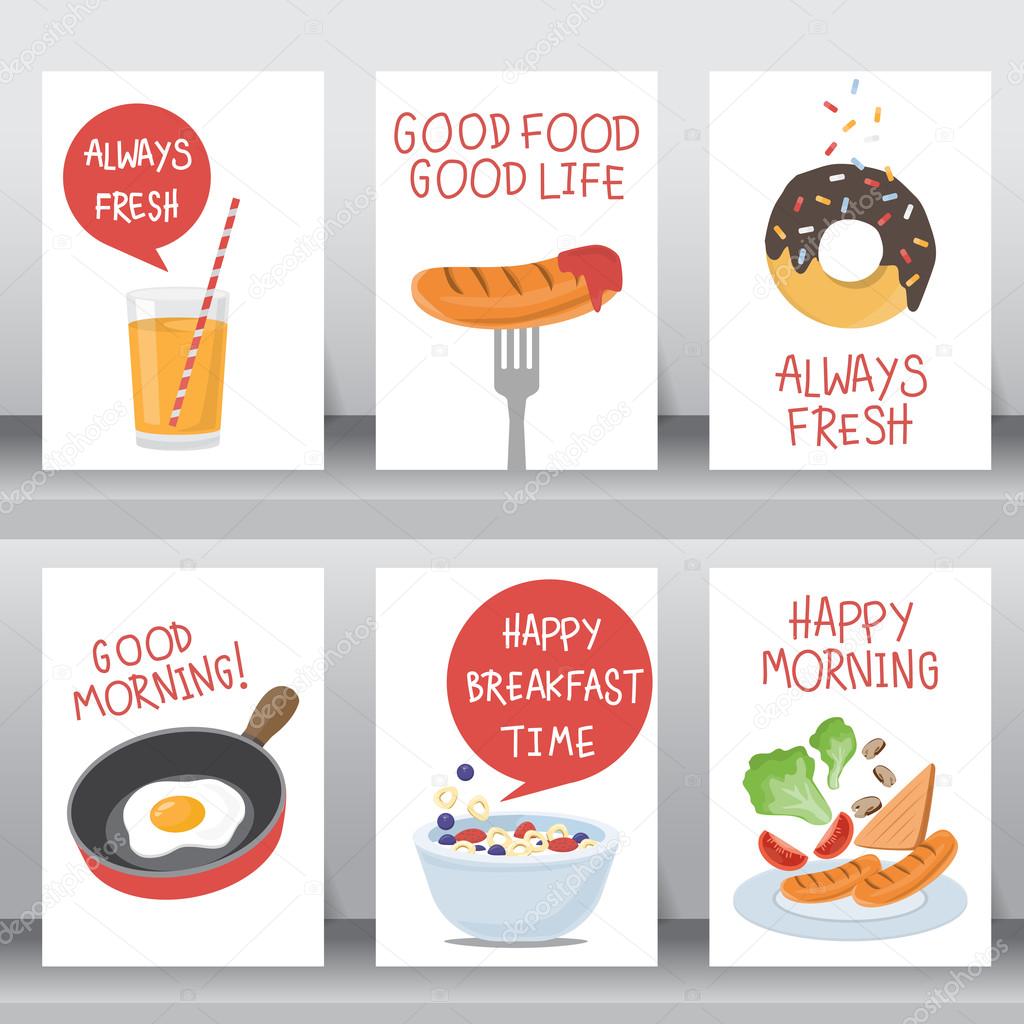 Happy breakfast backgrounds. layout templates in A4 size. vector illustration