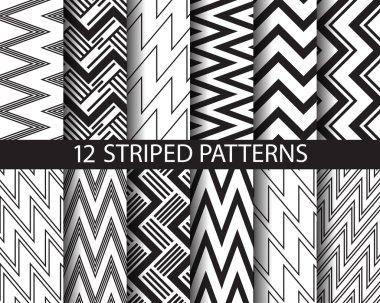 12 black and white  striped patterns clipart