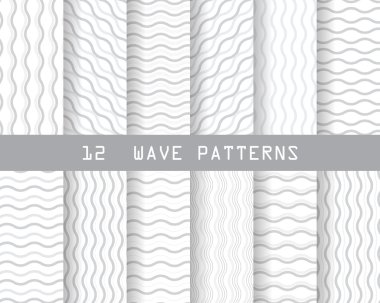 12 soft gray wave seamless patterns clipart
