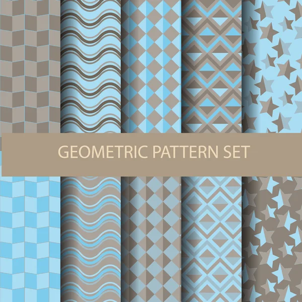 10 blue and brown geometric patterns — Stok Vektör