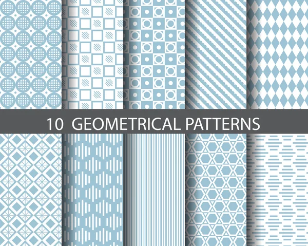 10 blue geometrical patterns — Stock Vector
