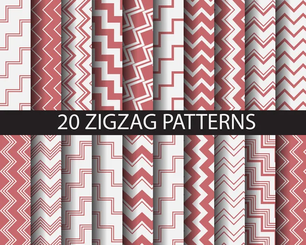 20 padrões diferentes de ziguezague vermelho — Vetor de Stock