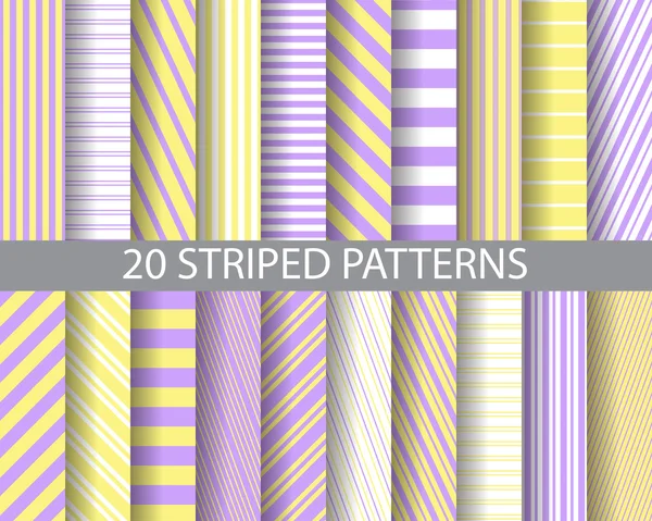 20 diferentes patrones de rayas púrpura y amarilla — Vector de stock