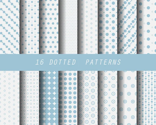 16 blue dotted patterns — Stock Vector